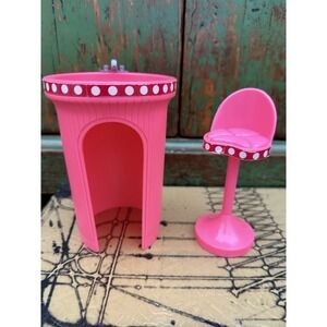 Vintage Barbie Meritus Mattel Bathroom Sink & Chair Stool Pink 1984